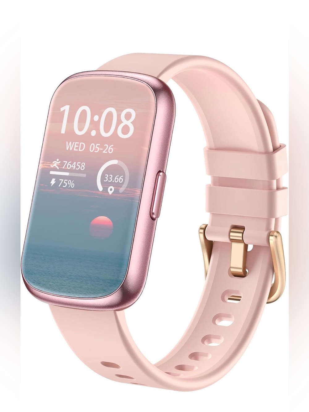 Pink Smart Fitness Watch with Rose Gold Buckle Smartwatch IP68 Waterproof